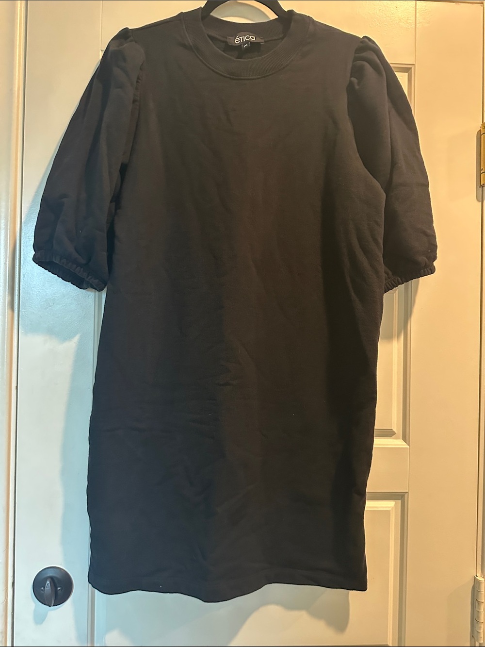Etica Black Puff-Sleeve Mini Dress